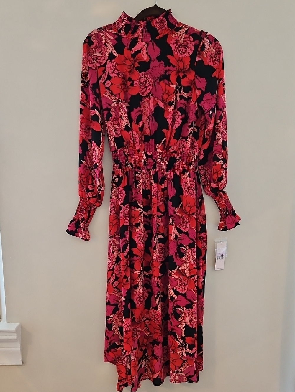 Nanette Floral Long-Sleeve Midi Dress in Pink & Black